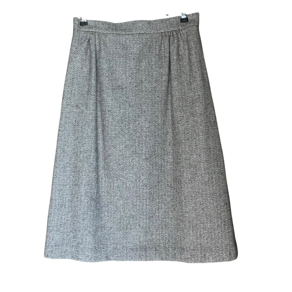 Vintage 80s Sz Small Beige Wool Blend Tweed Skirt Classic Career Basic Academia